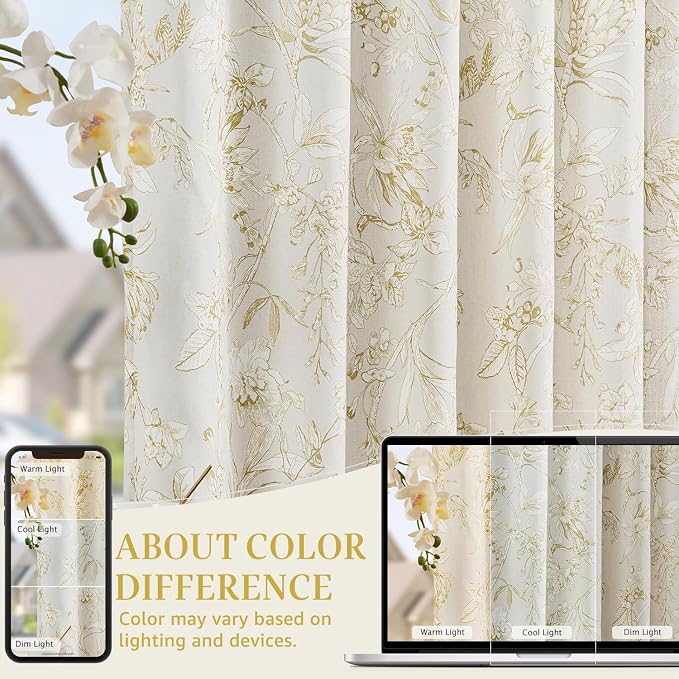 jinchan Floral Curtains 84 Inches Long Mustard Yellow Flower Linen Farmhouse - Image 6