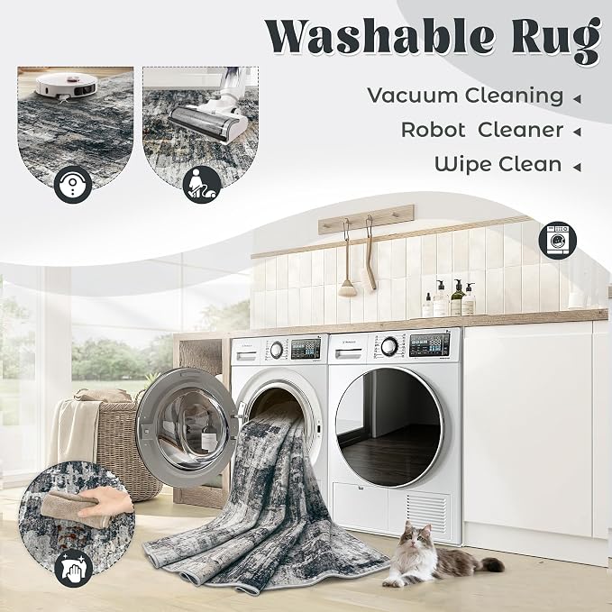 6x9 Area Rugs for Living Room, Washable Modern Abstract Large Area Rug Neutral - Image 2