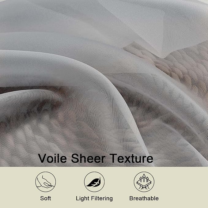 Sheer Light Grey Curtains for Bedroom Living Room 90 Inches Long 2 Panels Set - Image 3