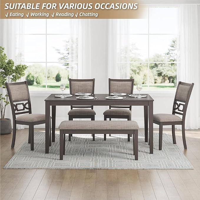 Signature Design by Ashley Wrenning Modern Diamond Patterned Dining Table with 4 Upholstered Chairs and Bench, Set of 6, Gray & Light Gray