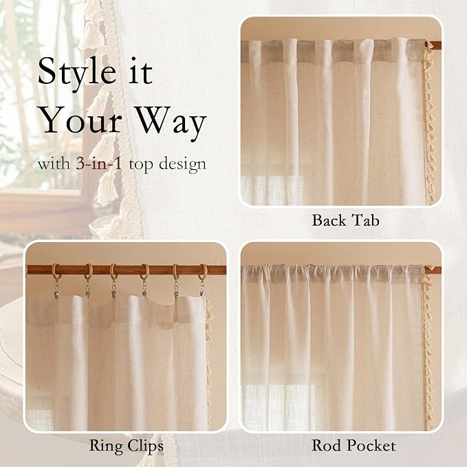 MYSKY HOME Natural Macrame Curtains 96 Inch Length - Image 3