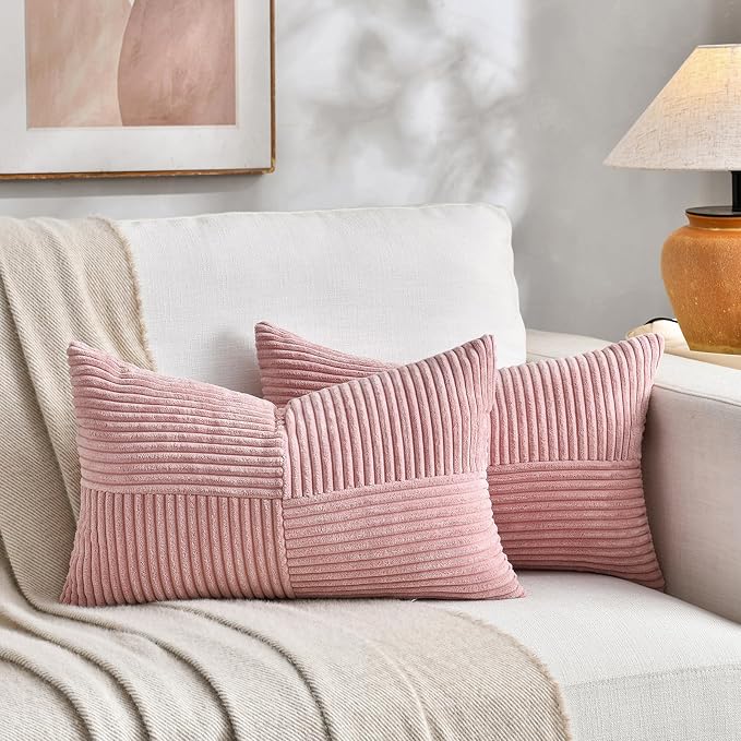 Fancy Homi 2 Packs Blush Pink Lumbar Decorative Throw Pillow Covers 16x32 Inch by Fancy+Homi