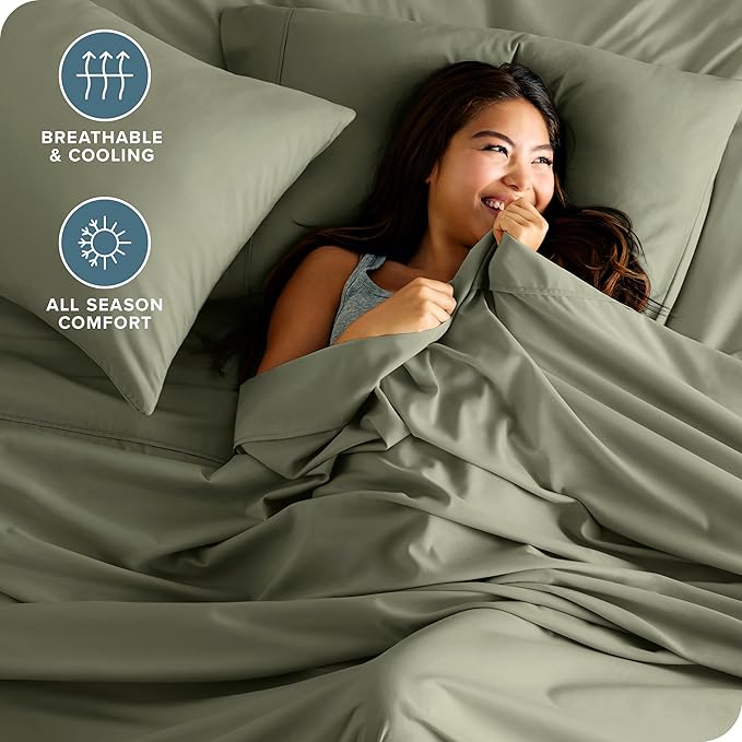 Bare Home Twin Sheet Set - 1800 Ultra-Soft Microfiber Twin Bed Sheets - Double Brushed - Deep Pockets - Easy Fit - Extra Soft - 3 Piece Set - Bedding Sheets & Pillowcases (Twin, Sage)
