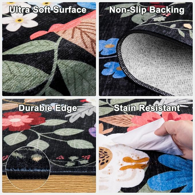 Round Area Rug for Living Room: 6 ft Floral Washable Circle Rug Soft Boho - Image 6