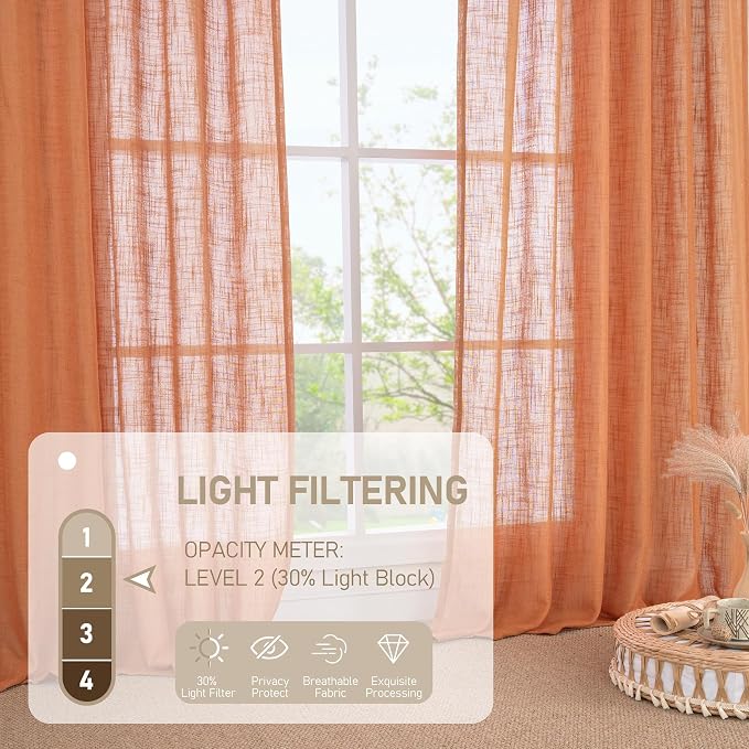 LAMIT Burnt Orange Linen Curtains 40 Inches Long - Image 5