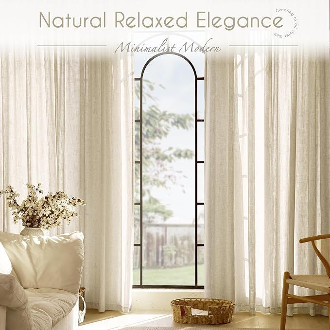 Faux Linen Beige Curtains 94 inches Long - Image 6