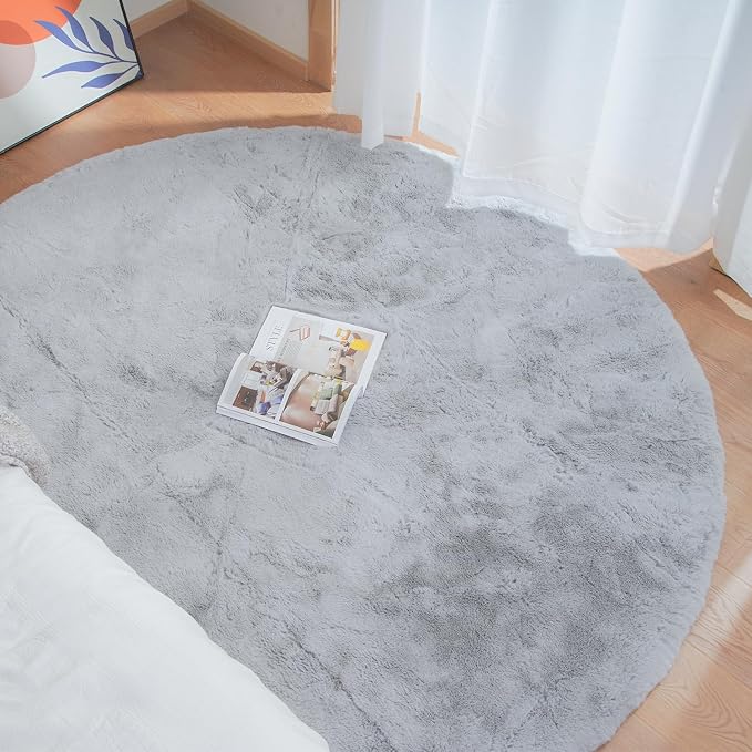 ORINOVA Round Furry Rugs for Living Room Faux Rabbit Fluffy Fur Rug for Bedroom - Image 4