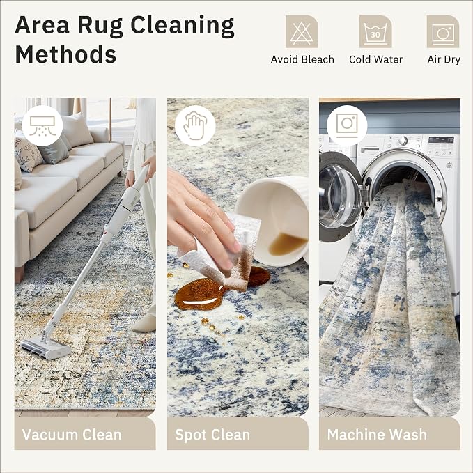Abstract Rug 8x10 Large Living Room Rugs Neutral Modern Washable Area Rugs - Image 9
