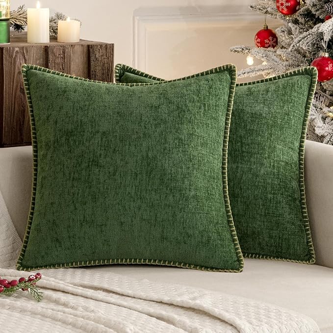 MIULEE Pack of 2 Christmas Pillow Covers 26x26 Inch Moss Green Farmhouse - Image 8