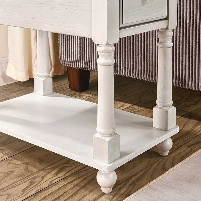 LEEMTORIG Solid Wood End Table Narrow Side Table with Drawer, Cherry Wood End Table Living Room, 13" W Slim Bedside Table Small Nightstand, 22" D x 22.7" H, No-Tools Assembly, Gray White BBJ-004-RW