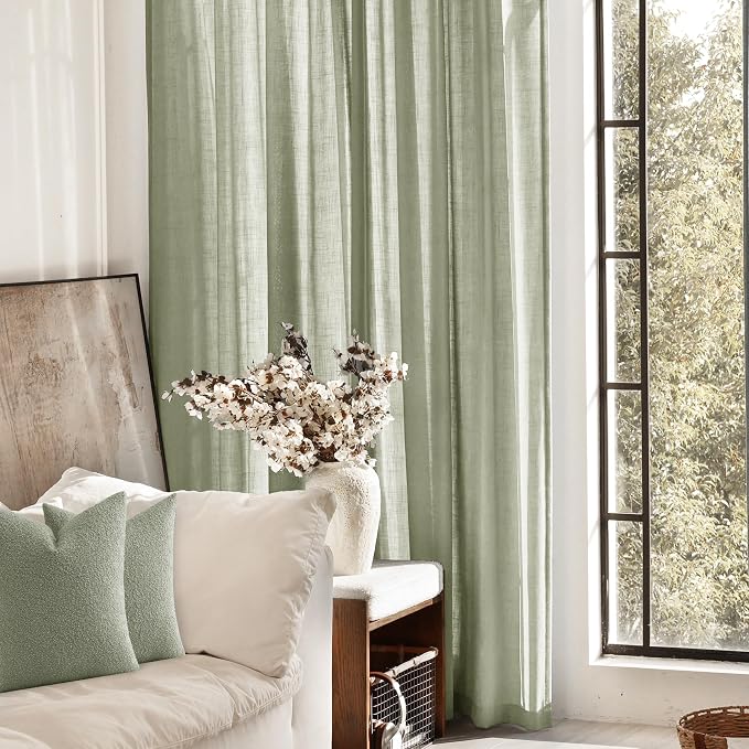 Linen Blend Sage Green Curtains 84 inch Length 2 Panels - Image 4