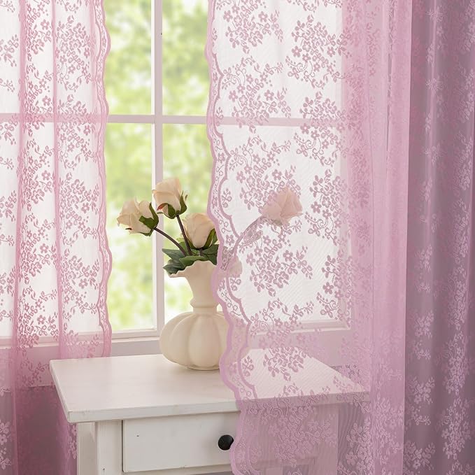 YJ YANJUN Vintage Lace Curtains 84 Inches Long-Victorian Floral Pattern Lalic by YJYANJUN