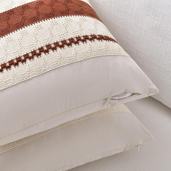 Fancy Homi Set of 1 Rust Boho Euro Decorative Throw Pillow Covers 26x26 Inch - Image 3