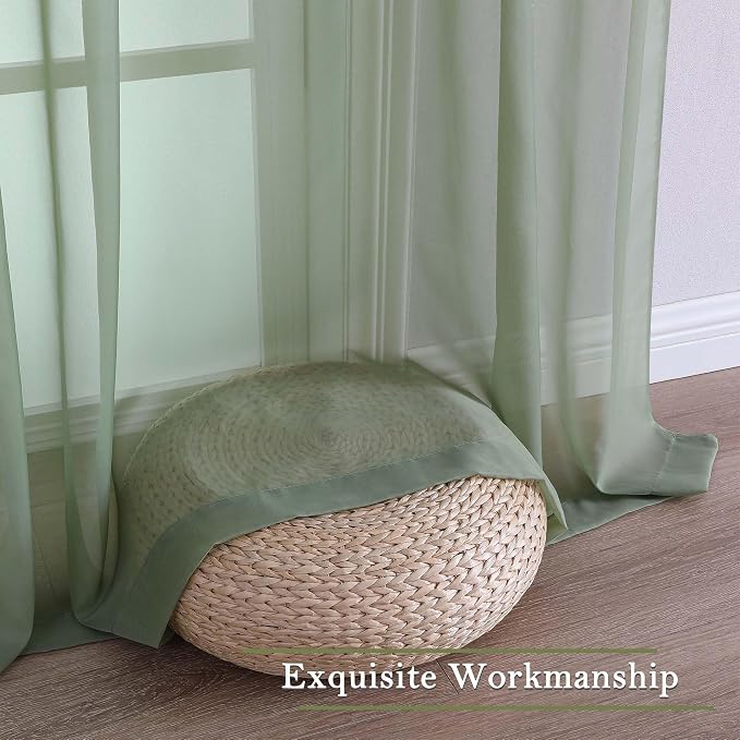 Lecloud Sage Green Sheer Curtains 90 Inches Long 2 Panels, Light Filtering Airy - Image 8