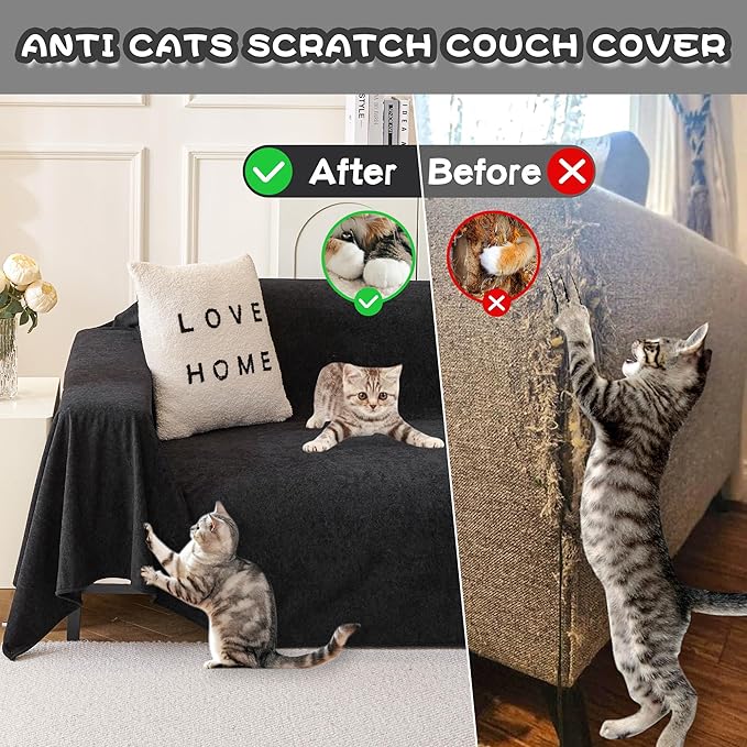 MYSKY HOME Black Couch Covers for Sectional Sofa, Couch Cover L Shape Couch Covers for Dogs Washable Couch Cover Banket Modern Sofa Slipcovers, Super Soft Sofa Towel for Kids, Pets, 71" x 134"