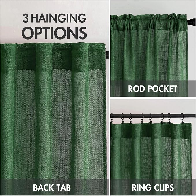 MIULEE Emerald Green Linen Curtains 120 Inches Long - Image 3