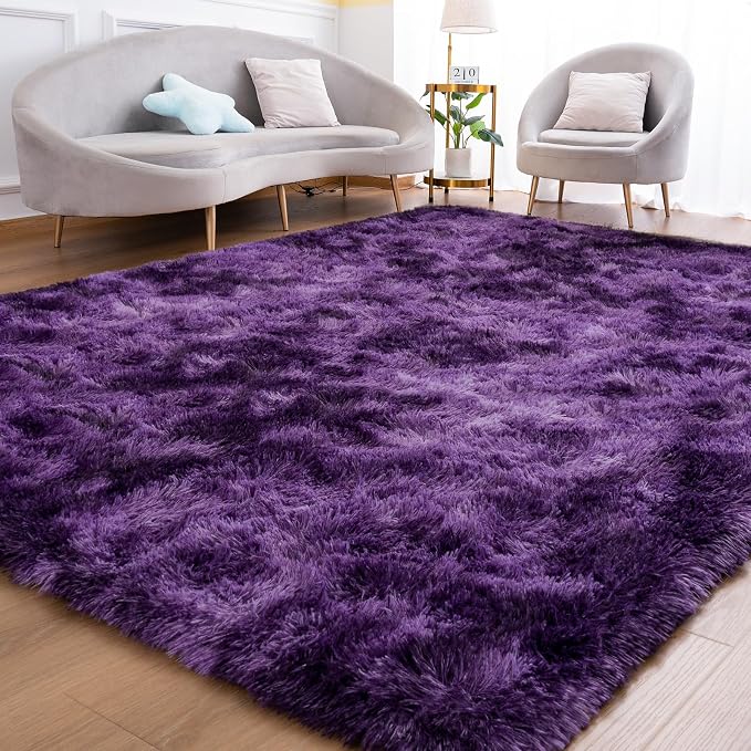 Goideal Fluffy Rug for Bedroom Living Room, 5x7 Purple Area Rugs, Faux Fur Shag by Goideal