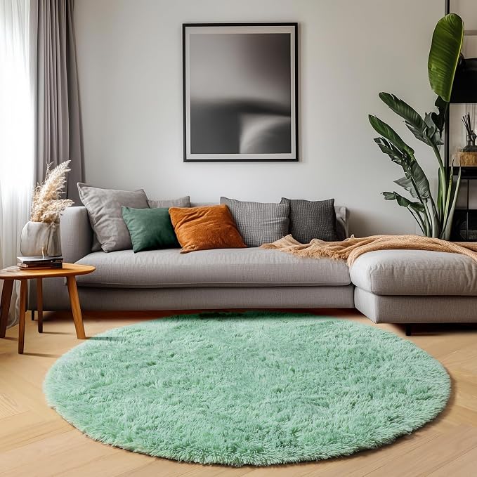 ONASAR Sage Green Round Area Rugs 6ft, Fluffy Soft Bedroom Circle Rug - Image 9
