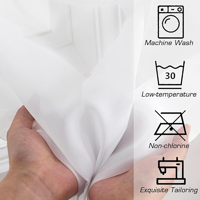 Simplebrand Sheer White Curtains 63 Inch Length 2 Panels, Rod Pocket Solid - Image 4