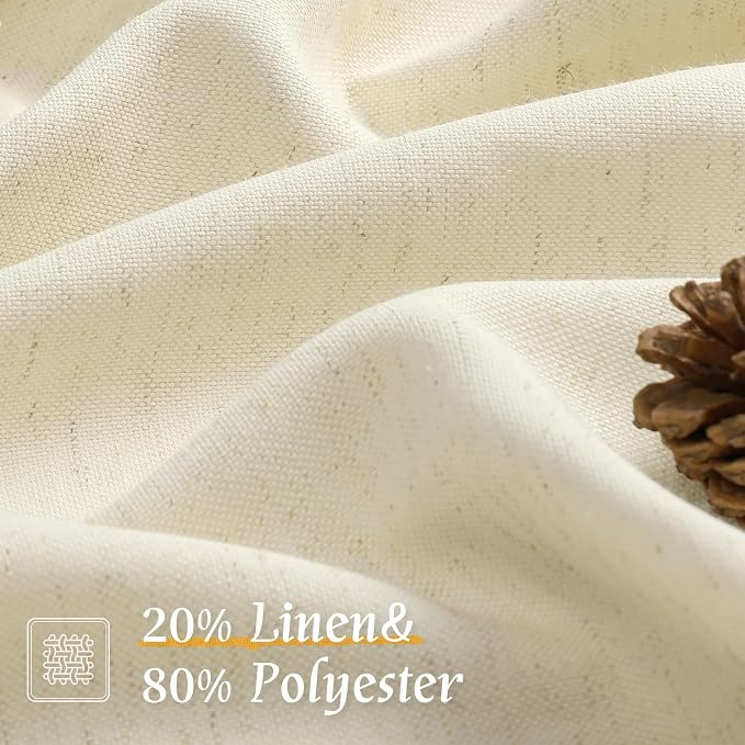 LAMIT 48 Inch Short Window Linen Curtains, Light Beige Soft Thick Light - Image 2