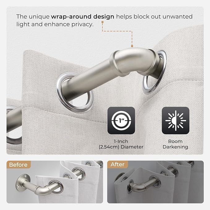 Zeerobee Curtain Rods for Windows 72 to 144, 1 Inch Industrial Wrap Around - Image 3