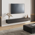 POVISON Fully Assembled Floating TV Stand, 63 inch Modern TV Stand with 3 Flip-Down Cabinet Doors, Black TV Stand, Solid Wood Floating Entertainment Center, Minimalist TV Console