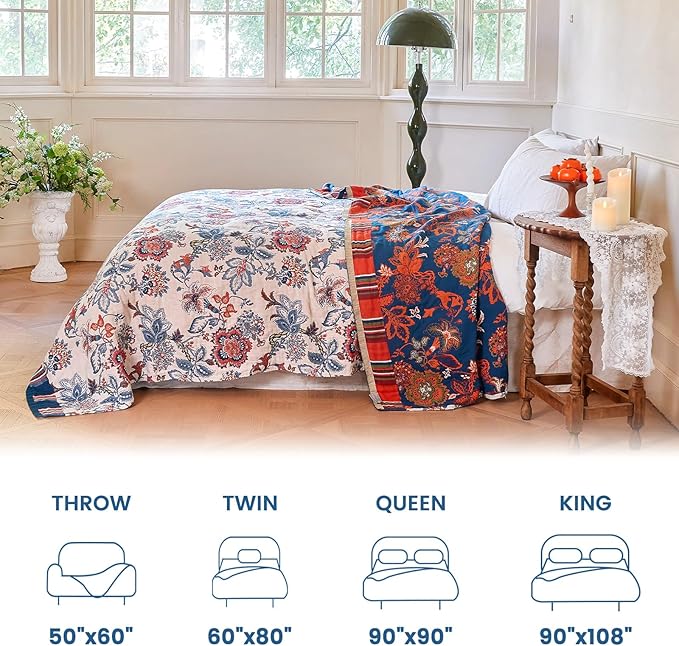 MSGKV Boho Throw Blanket 60"x80" 100% Cotton Floral Blanket - Image 5
