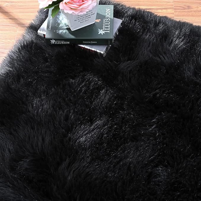 ORINOVA Washable Area Rugs 9x12 Living Room Large Black Faux Sheepskin Shaggy - Image 7