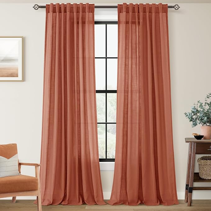 108 inch Linen Terracotta Curtains 2 Panels by Jolilight