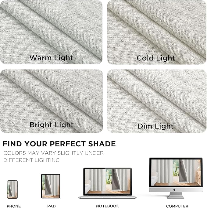 Joydeco 100% Blackout Curtains for Bedroom - Natural Linen Curtains 37" W x 84" L, Thermal Insulated 2 Panels White Light Blocking Drapes, Rod Pocket & Back Tabs, Darkening Privacy for Living Room