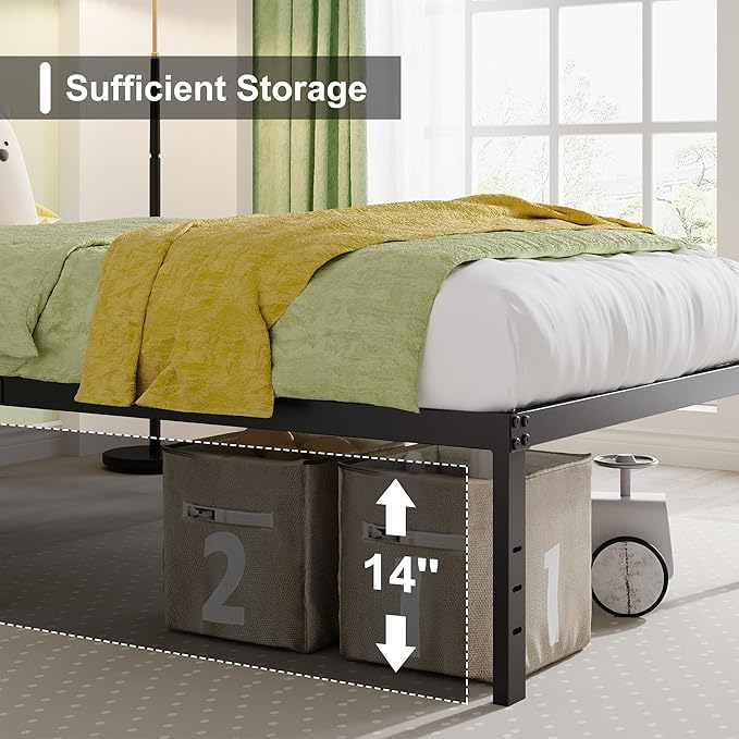 EMODA 16 Inch Platform Twin XL Bed Frames No Box Spring Needed, Heavy Duty MetalBed Frame, Noise Free, Easy Assembly, Black