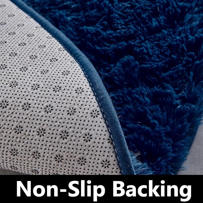 FJZFING Navy Blue Round Rug Ultra-Soft Plush Modern 7x7 Circle Area Rug for Kid's Bedroom, Fluffy Shag Circular Rug for Nursery Room, Non-Slip Home Decor Cute Navy Blue Carpet for Teen's Room