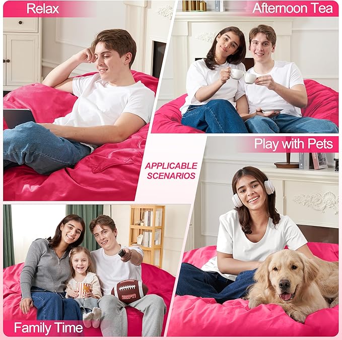 Homguava 5 FT Bean Bag Chair: 5' Bean Bags with Memory Foam Filled, Large Beanbag Chairs Soft Sofa with Dutch Velvet Cover-Pink