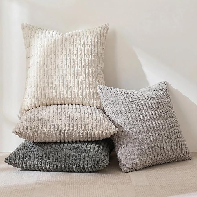 Fancy Homi Set of 4 Grey and White Decorative Throw Pillow Covers 18x18 Inch - Image 3
