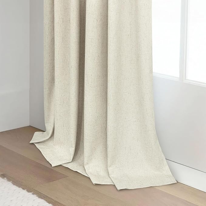 Linen Textured Boho 100% Blackout Small Window Curtains 45 inch Length 2 Panels - Image 9