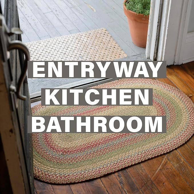 Azalea Multi Color Jute Braided Rug, 20x30 Rectangle - Perfect Country Primitive Decor for Kitchen, Entryway, Everywhere
