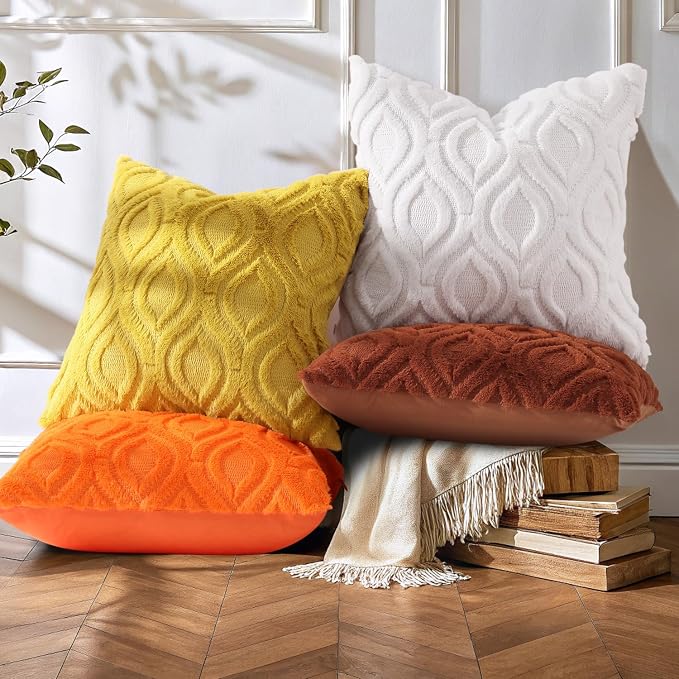 decorUhome Throw Pillow Covers 12x20 Inch Set of 2, Soft Plush Faux Wool Cream - Image 7