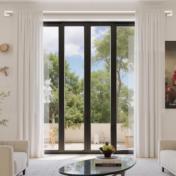 Beige White Curtain Rods for Windows 28-48Inch Heavy Duty French Return Rod - Image 2