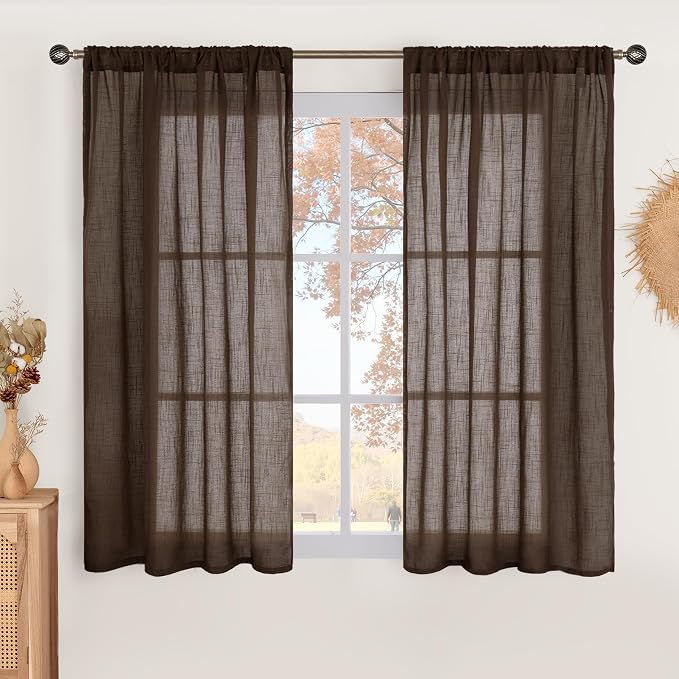 BGment Brown Linen Curtains 45 Inch Length by BGment