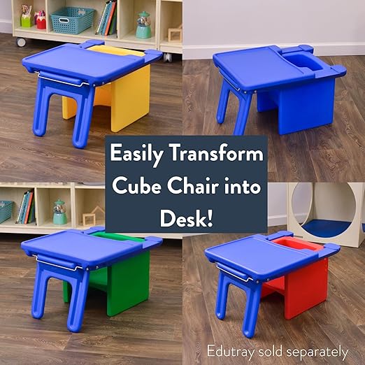 Children's Factory 3-in-1 Cube Chair for Kids, Flexible Seating Classroom Furniture, 1-Pack, Almond
