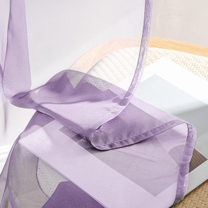 MIULEE Light Purple Sheer Curtains 90 Inches Long, 4 Panels Set, Lavender Light - Image 7
