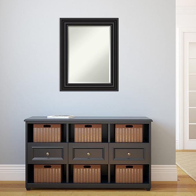 Amanti Art Black Bathroom Mirror for Over Sink, 30x24 Colonial Black Rectangle Vanity Mirror, Medium Traditional Frame, Hangs Horizonally and Vertically, Bathroom Wall Decor, Beveled Edge