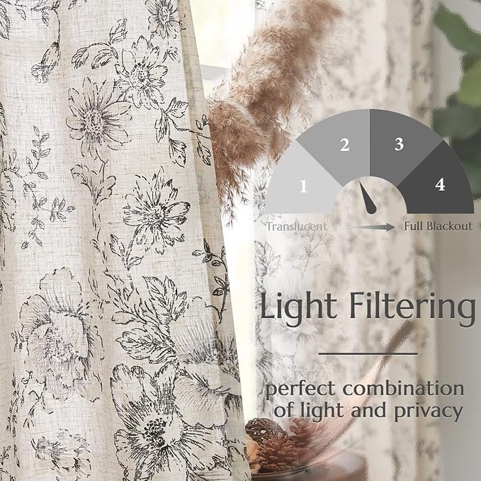 jinchan Linen Floral Curtains Extra Wide - Image 6