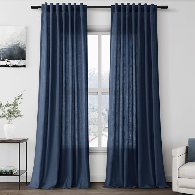 Nanspring Denim Blue Linen Curtains 96 Inches Long 2 Panels Set by Nanspring