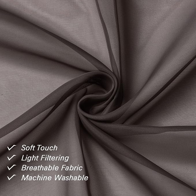 Lecloud Chocolate Sheer Curtains 54 Inch Length 2 Panels, Voile Curtains - Image 3