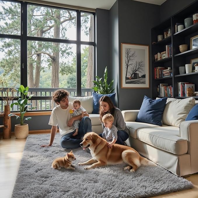 5x8 Feet Grey Fluffy Shag Area Rugs - Image 4