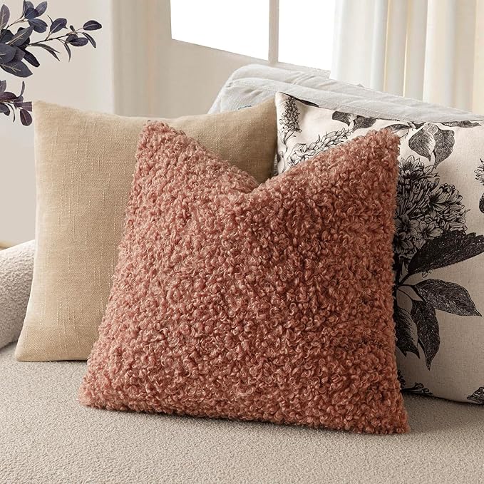 Foindtower 2 Pieces 18x18 Inch Dusty Pink, Faux Fur Throw Pillow Cover Accent Sherpa Furry Pillow Covers Fuzzy Soft Pillowcases Cozy Sheepskin Decorative Fleece Cushion Case for Bed Couch Living Room