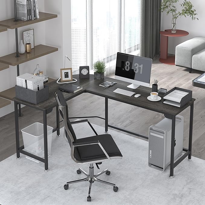 Teraves Modern L Shaped Gaming Desk 58'' Corner Computer Desk for Home Office Gaming Table Study Writing Workstation for Small Space, Easy to Assemble
