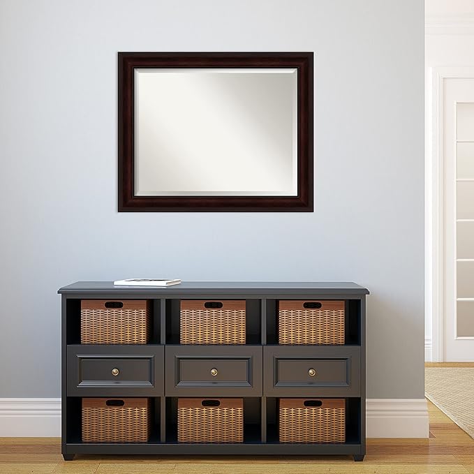 Amanti Art Brown Wall Mirror 27x33 Coffee Bean Brown Rectangle Bathroom Mirror for Wall Decor Living Room, Large Casual Frame, Hangs Horizonally and Vertically, Bathroom Decor, Beveled Edge from WI