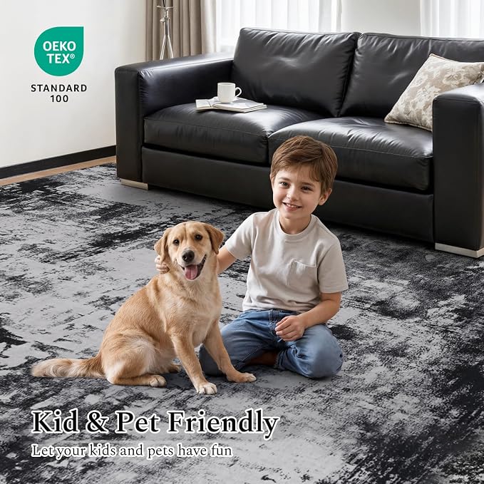 Rugflix 8x10 Area Rugs for Living Room, Big Washable Dark Carpet Non-Slip for - Image 6